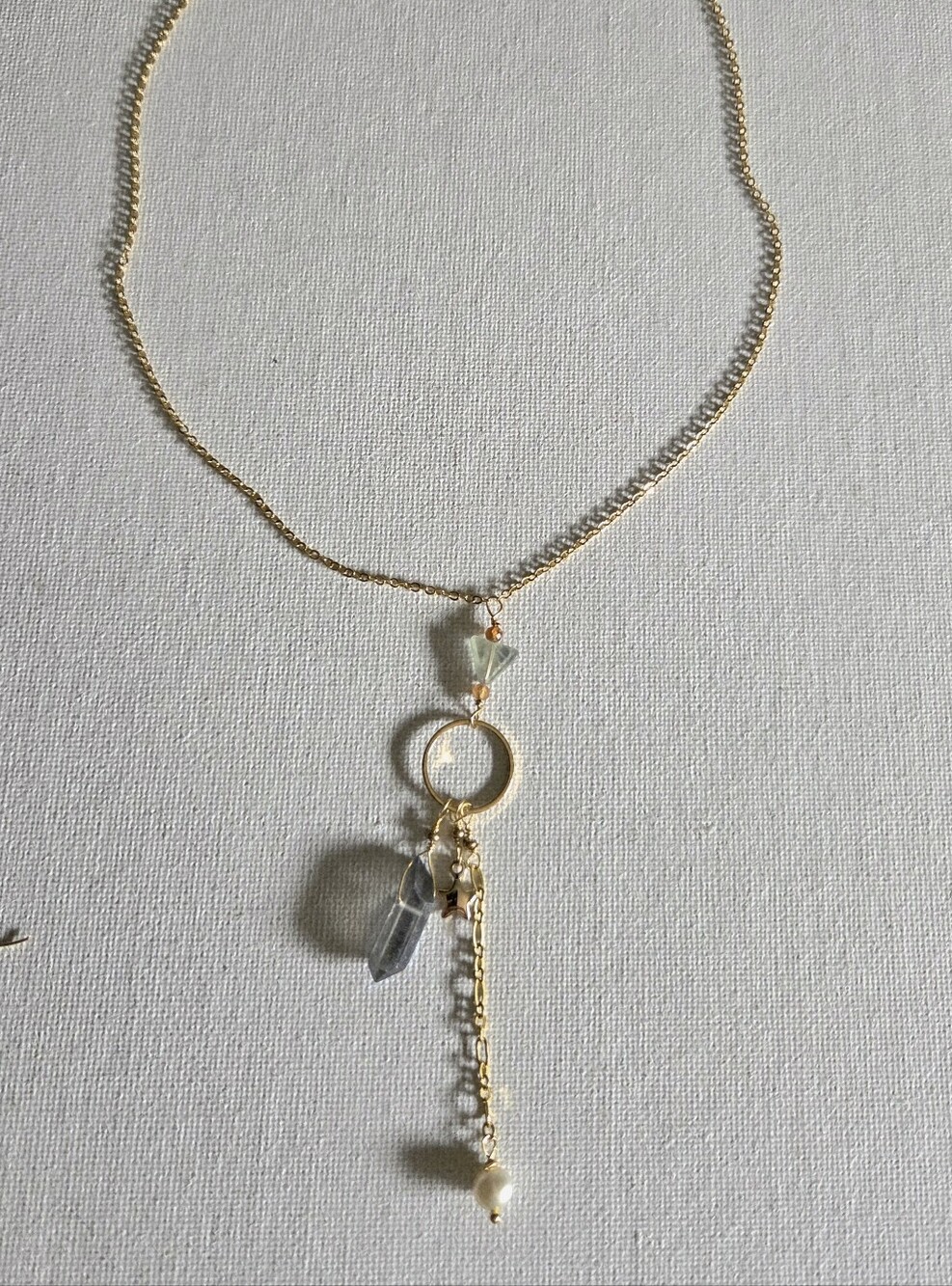 Florurite And Quartz Pearl Necklace with Star Accents